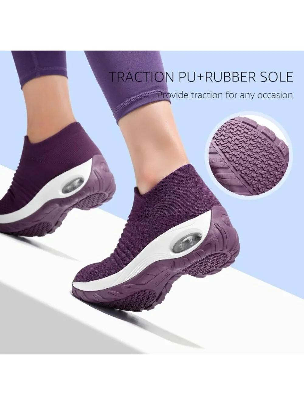 Women's Prune Purple Arch Support Non Slip Breathable Knit Upper Sneaker Shoes